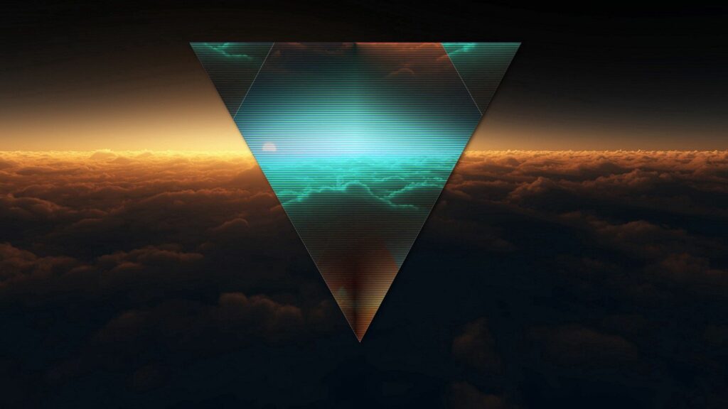 Luminous Triangle Wallpaper: Vibrant Glow Over Dark Cloud Landscape