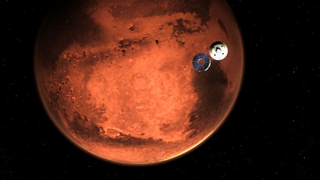 Stunning Mars View: Rugged Red Planet & Spacecraft Wallpaper
