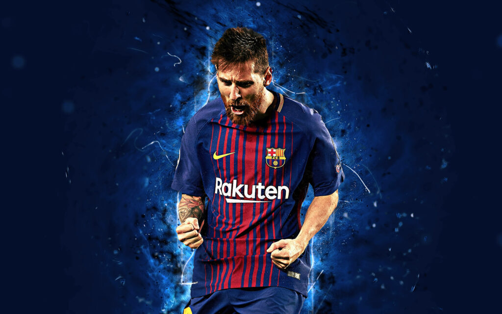The Victorious Gaze: Lionel Messi's Spectacular Goal Celebration Immortalized in Mesmerizing Messi 2020 Abstract Art Wallpaper