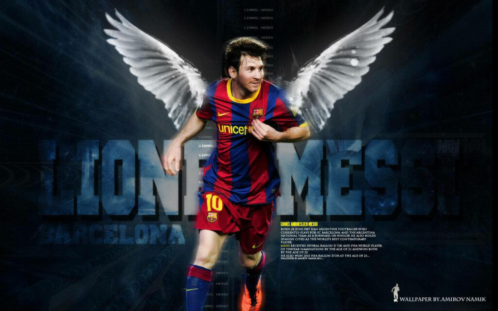 Magical Wings: Messi's Barcelona Journey Immortalized in a Captivating Backdrop Wallpaper