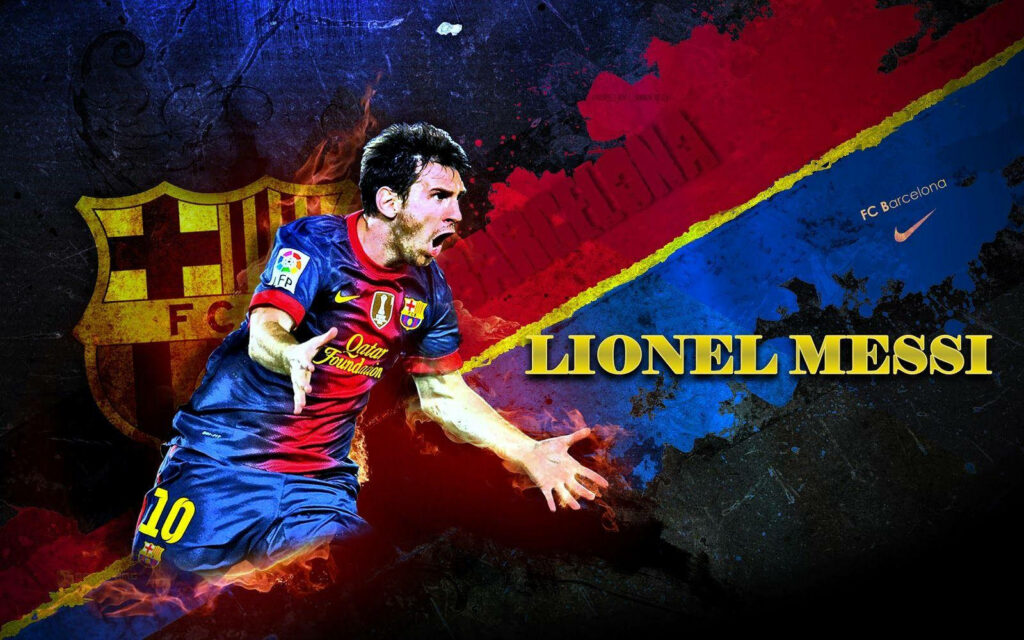 The Defiant Roar: Lionel Messi Unleashing his Passion, Embracing the Barcelona Spirit in Stunning Abstract Surroundings Wallpaper