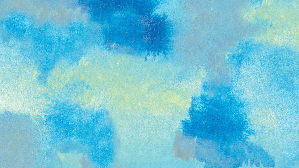 Abstract watercolor wallpaper with deep blue cyan sky blue hues and pale yellow strokes background