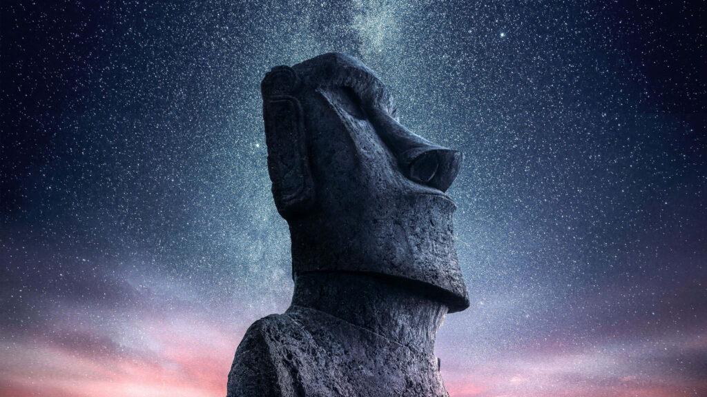 Stunning Moai Statue Wallpaper: Historic Beauty Under Starry Sky