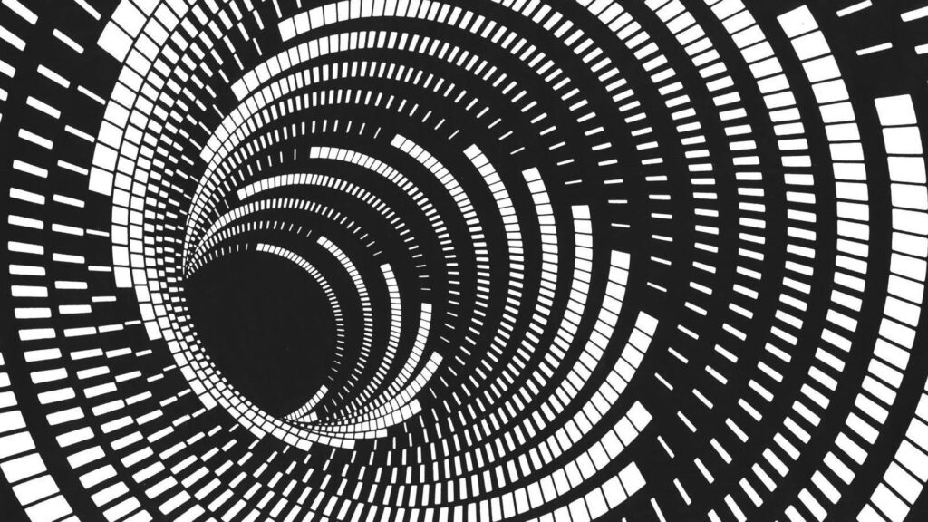 Mesmerizing Kaleidoscope: A Hypnotic White Vortex Emerges from a Black Psychedelic Abyss Wallpaper