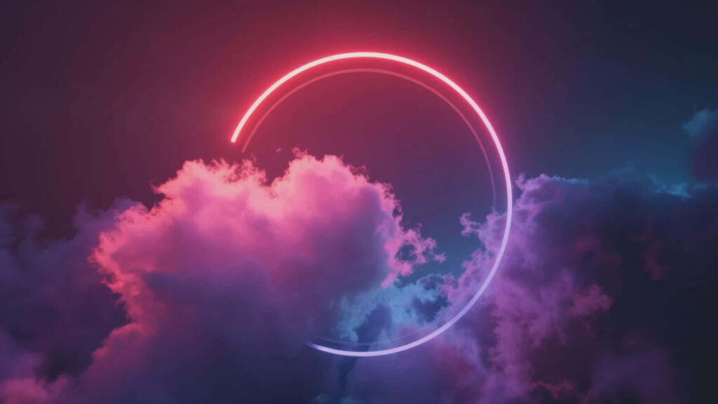 Vibrant Neon Circle Wallpaper with Ethereal Colorful Clouds