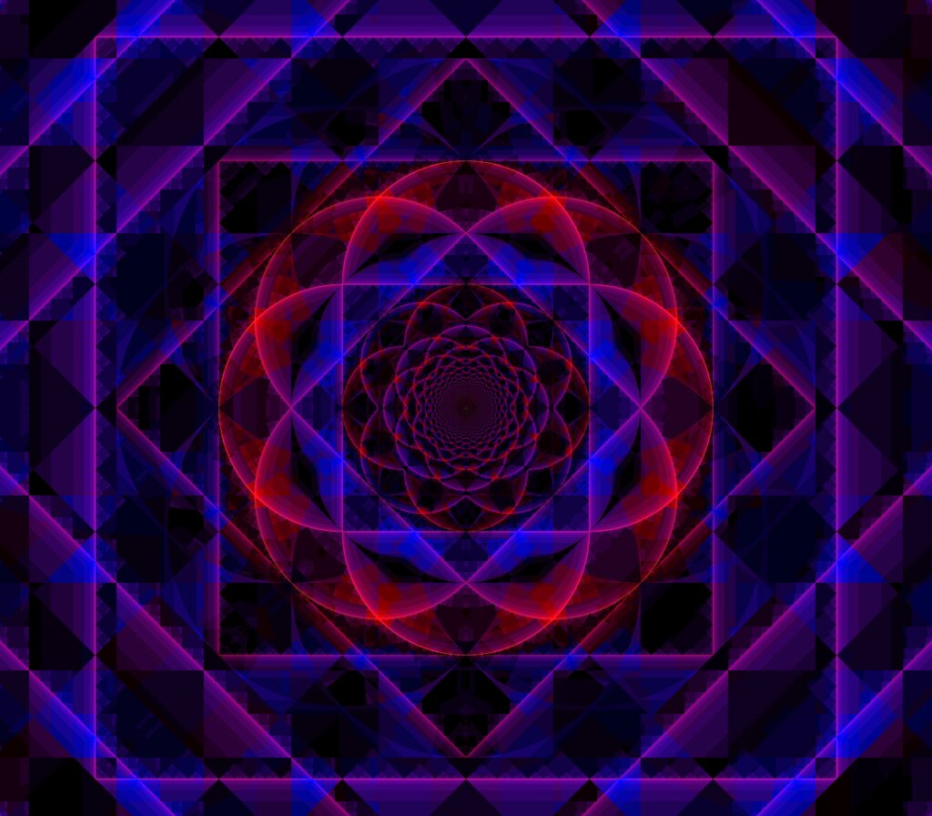 Vibrant Neon Fractal Pattern Wallpaper in Geometric Square Design