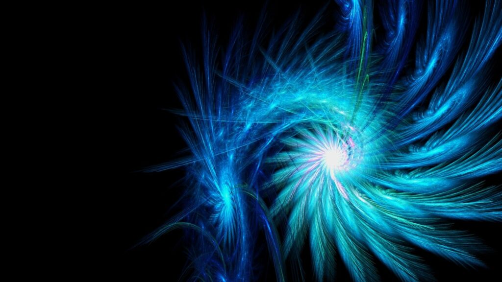 Stunning Neon Spiral Wallpaper: Blue & Green Light on Dark Background