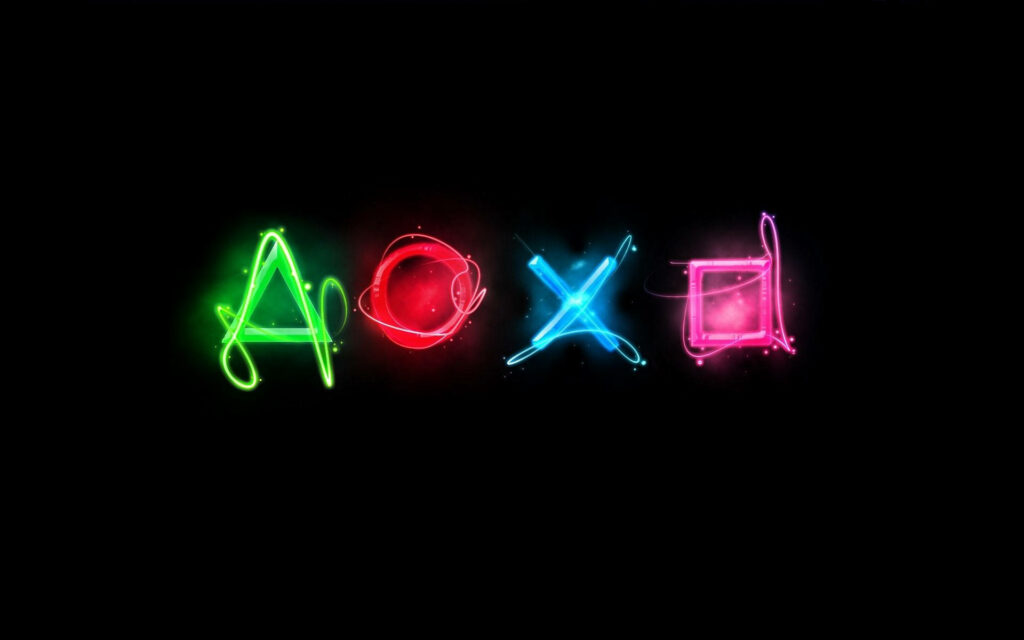 Radiant Neon Symphony: Mesmerizing Glow of Vibrant Ps4 Buttons in a Dark Canvas Wallpaper
