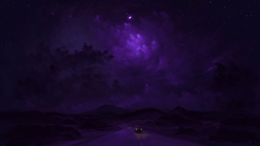 Enchanting Night Landscape HD Wallpaper with Winding Road & Clouds