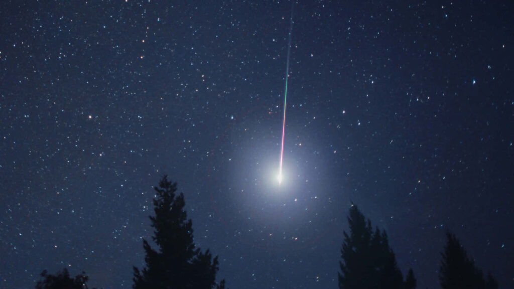 Mesmerizing Night Sky Wallpaper: Stars, Meteors, & Silhouetted Pines