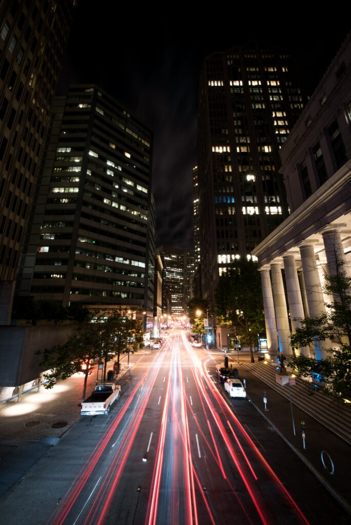 Mesmerizing Nighttime City Wallpaper with Vibrant Light Trails