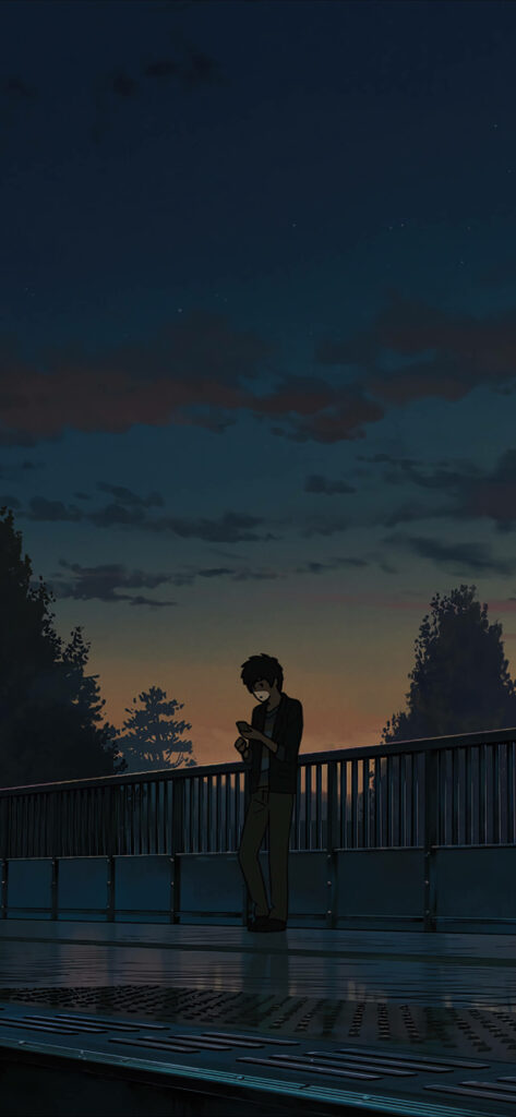 Nocturnal Connections: Taki Engrossed in His Phone - Majestic Your Name Iphone Wallpaper