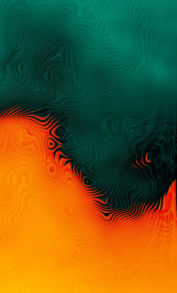 Dynamic Orange and Teal Abstract Wallpaper with Fluid Patterns