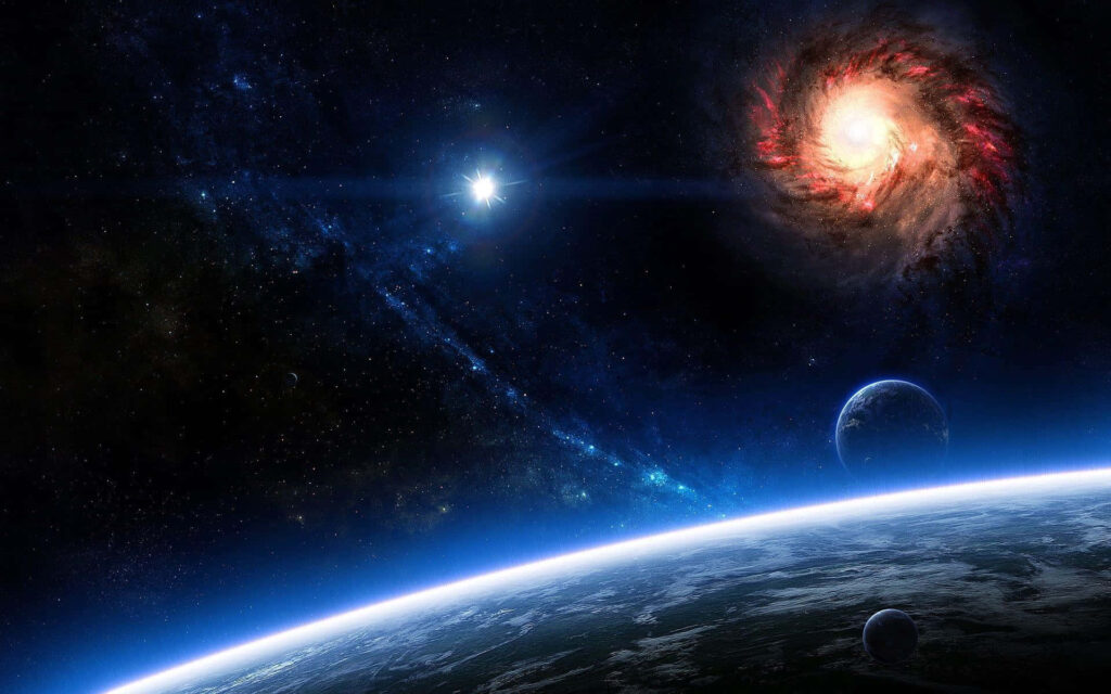 Glowing galaxy and stars in dark outer space wallpaper for cosmic art enthusiasts.