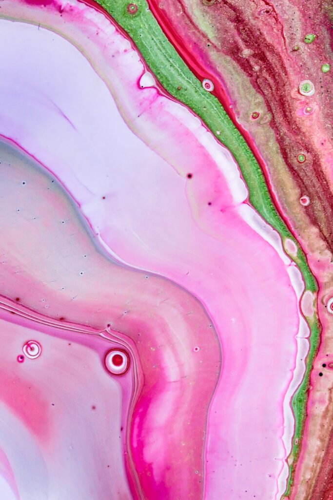 Abstract Pink Liquid Wallpaper with Green Accents - Artistic Background
