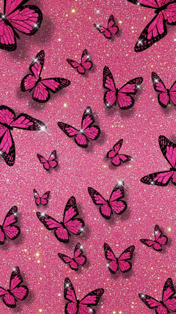 Sparkling Pink Butterflies Wallpaper: Mesmerizing Glittery Background