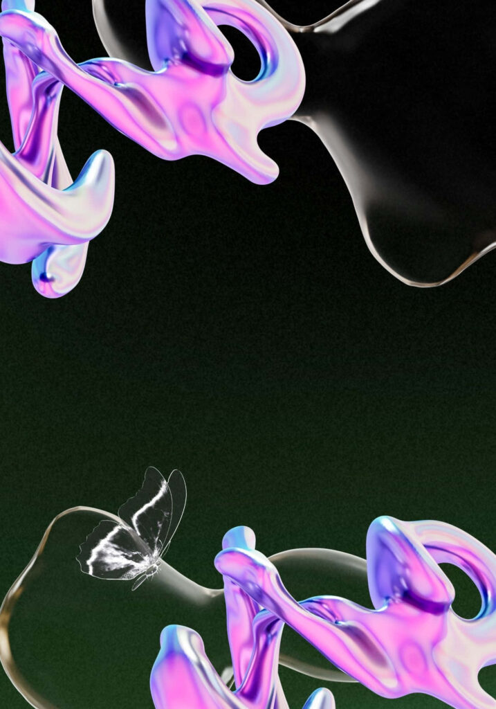 Cool Pink Liquid Wallpaper with Elegant Butterfly on Dark Background