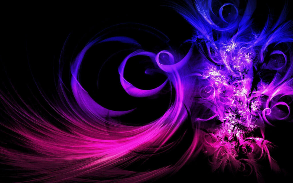 Vibrant pink and blue fractal wallpaper with swirling neon patterns on dark abstract background
