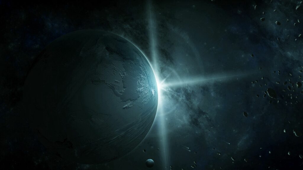 Mesmerizing Planet Wallpaper: Radiant Light & Asteroids in Space