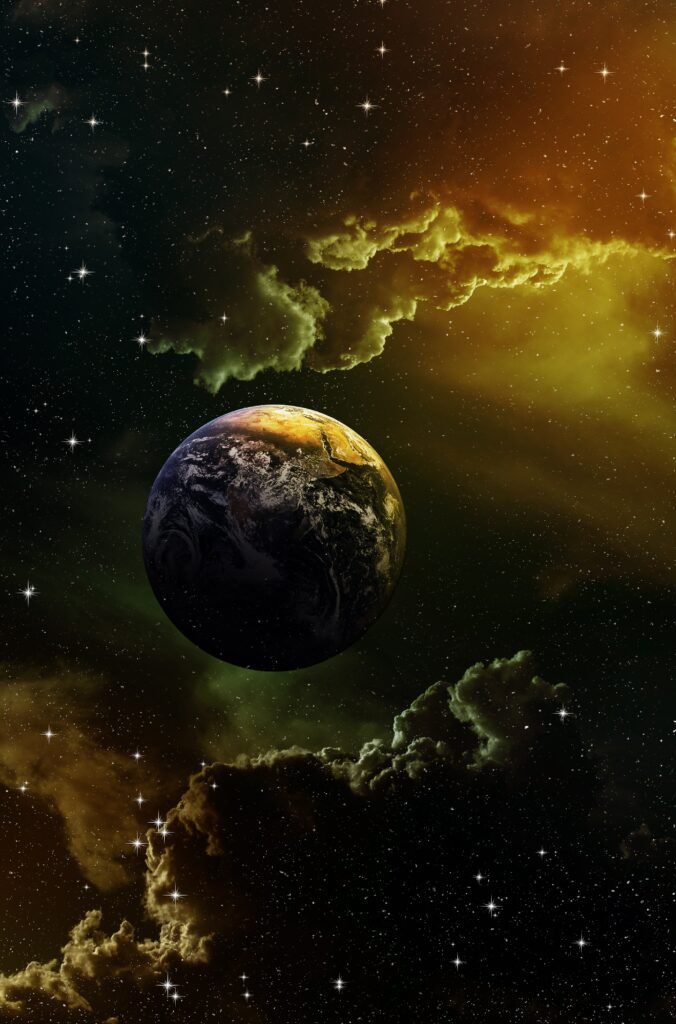 Mesmerizing Cosmic Planet Wallpaper with Glowing Stars & Galaxy