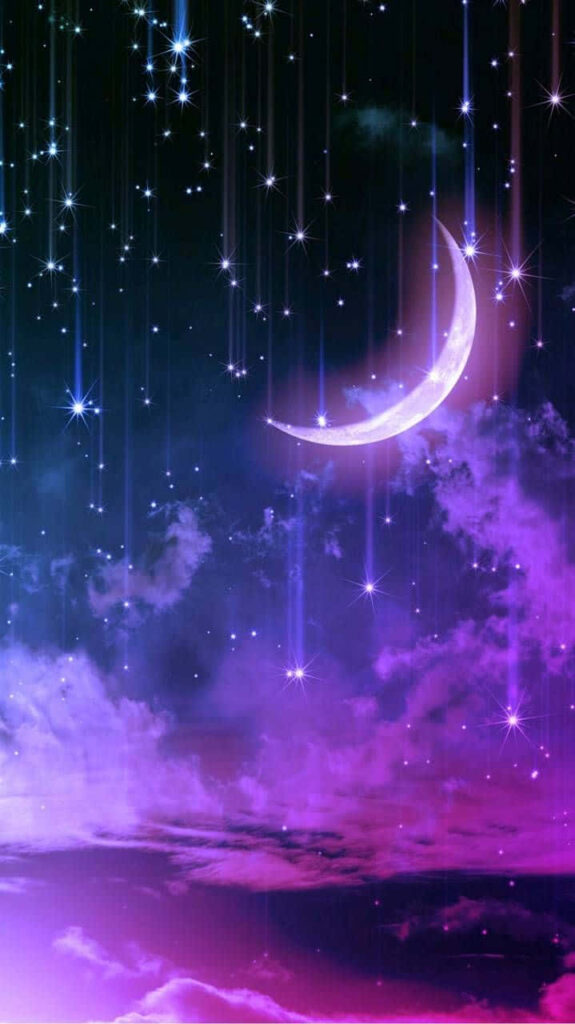 Mesmerizing Purple Crescent Moon Wallpaper with Sparkling Stars