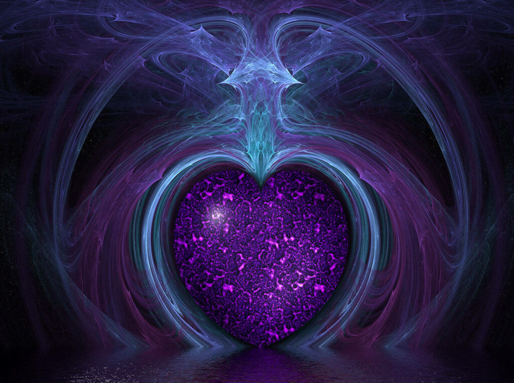 “Glowing Purple Heart Wallpaper: Magical Wildflowers & Ethereal Energy”