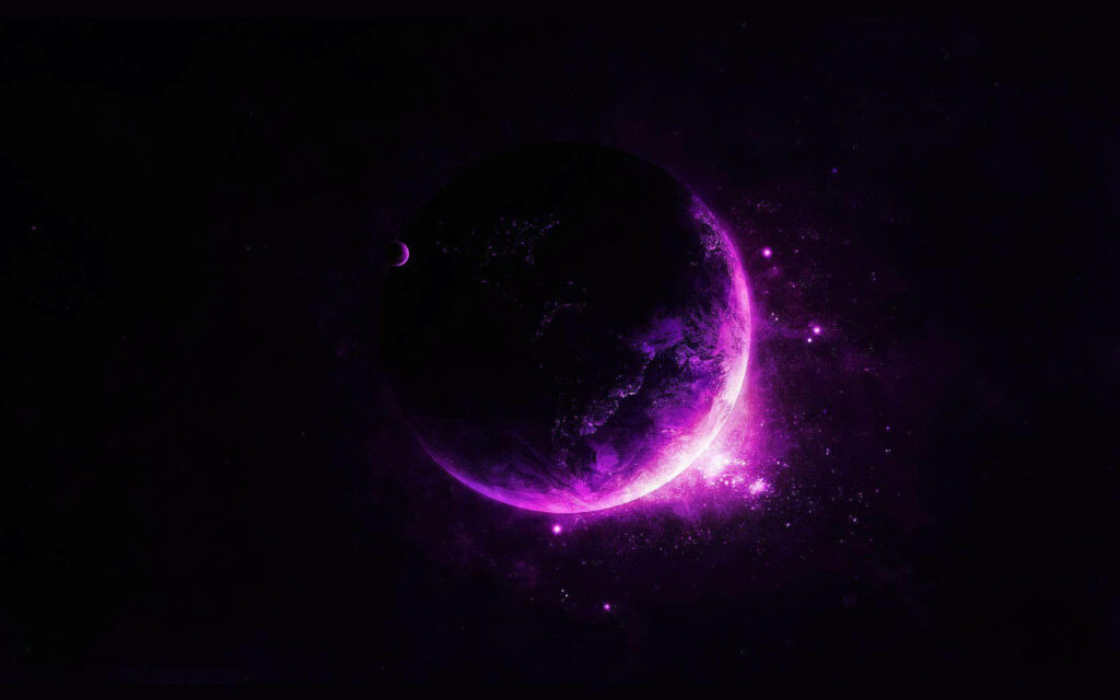 Glowing Purple Moon Wallpaper: Celestial Scene in Dark Space