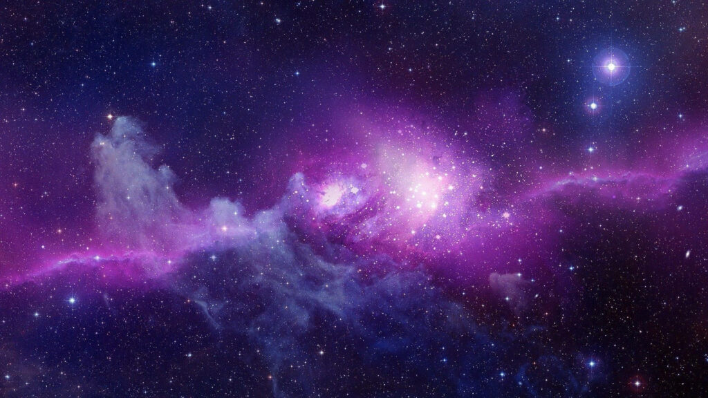 HD space wallpaper featuring vibrant purple and pink cosmic lights and nebulae in vast universe.