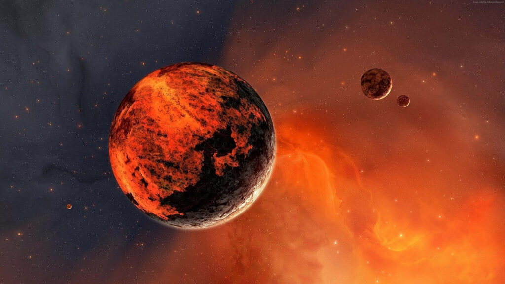 Fiery Red Planet Wallpaper: Mesmerizing Cosmic Scene & Celestial Bodies