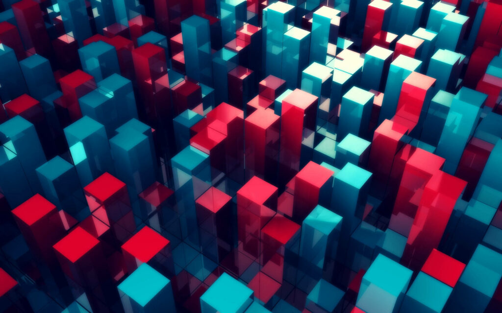 Mesmerizing 3D Red & Blue Geometric Pattern Wallpaper Background