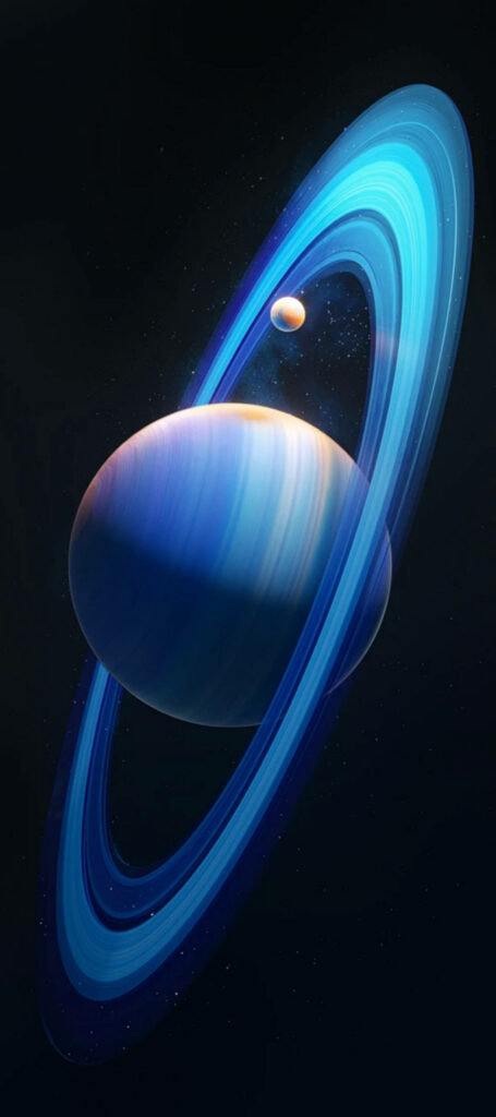 Vivid Saturn Wallpaper: Mesmerizing Blue Rings in Deep Space