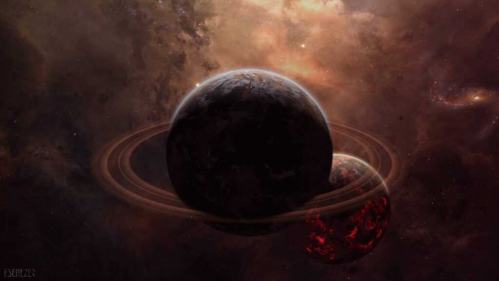 Stunning Cosmic Wallpaper: Saturn & Planets Amidst Nebulae