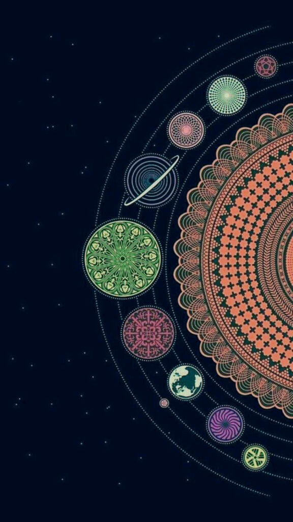 Spiritual Solar Mandala Wallpaper with Celestial Elements
