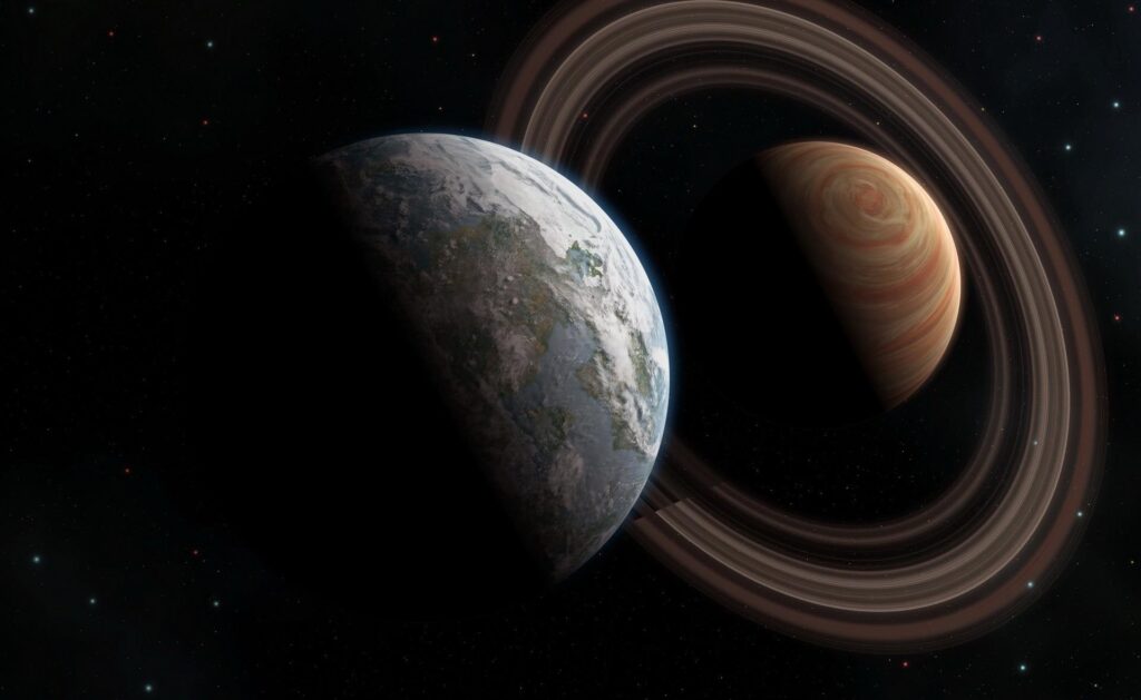 Mesmerizing Space Wallpaper: Stunning Planetary Contrast & Starry Sky