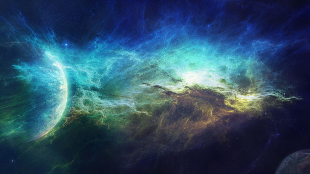 Mesmerizing Space Wallpaper with Colorful Nebula and Mysterious Planet