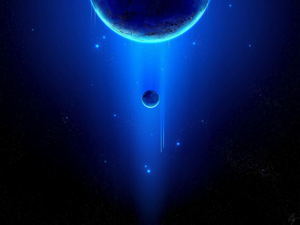 Mesmerizing Space Wallpaper: Glowing Blue Planets for Galaxy Tablets