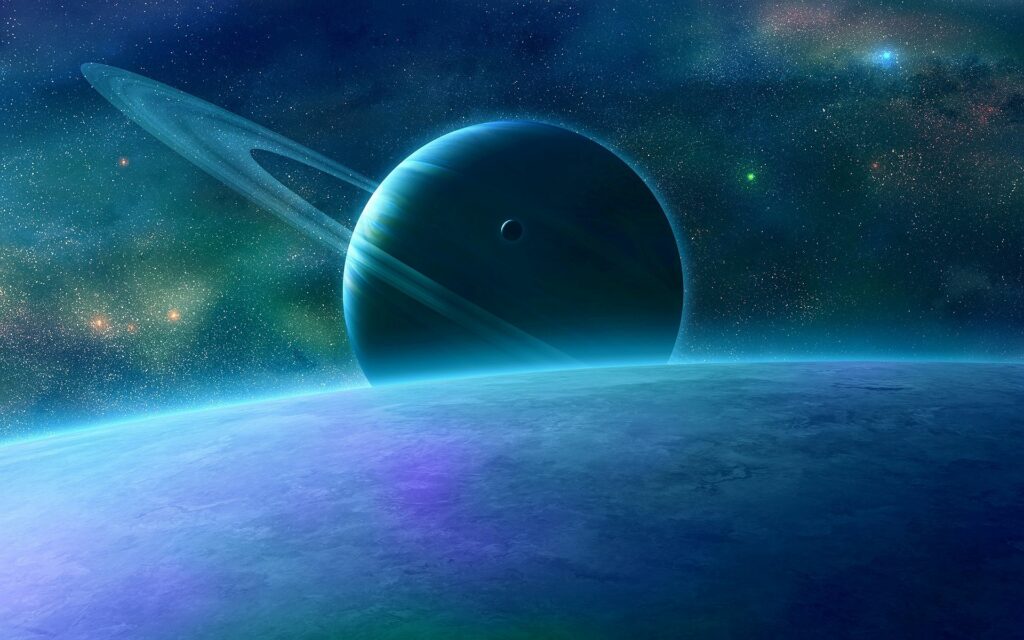 Stunning Space Wallpaper: Glowing Planet with Majestic Rings