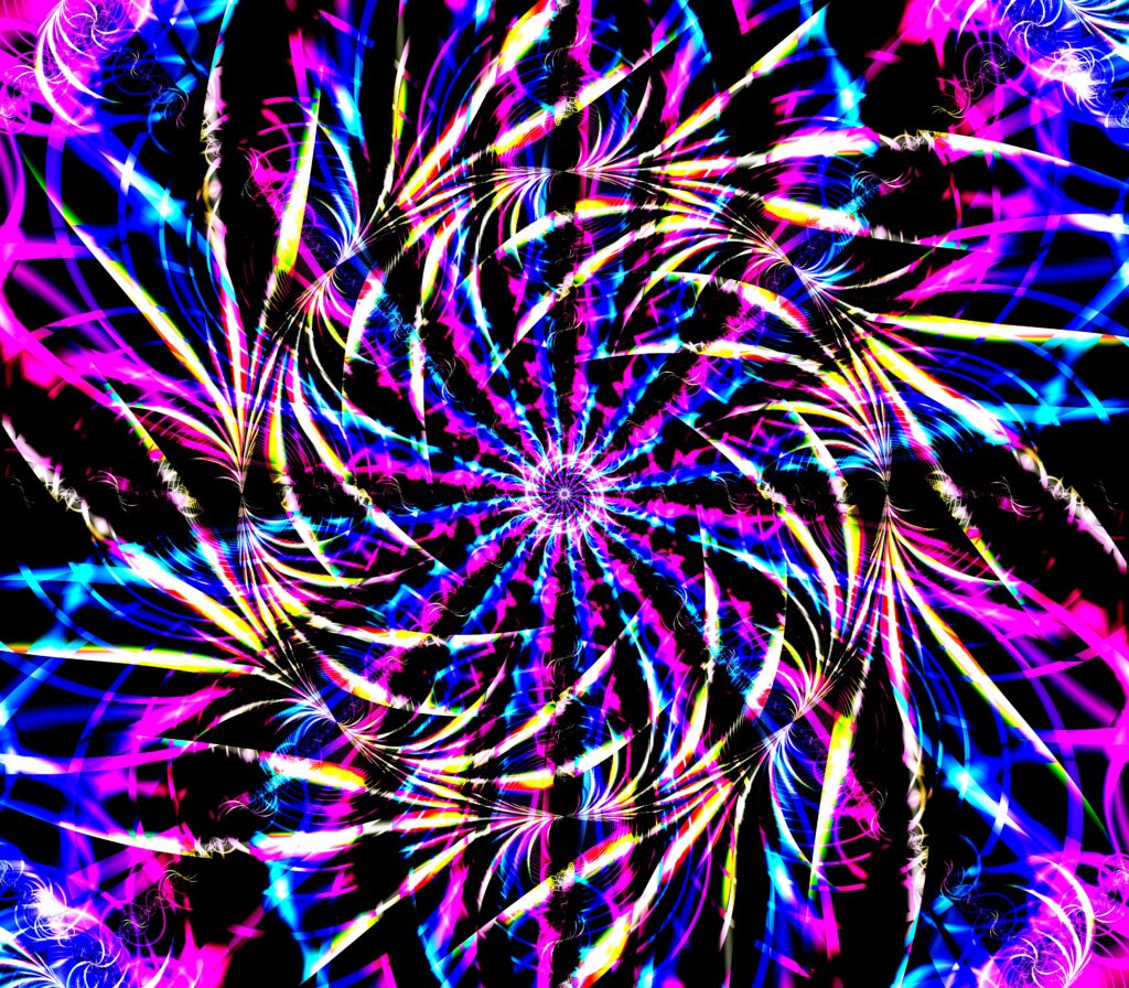 Vibrant 6400x5600 Spiral Wallpaper: Neon Fractal Abstract Background