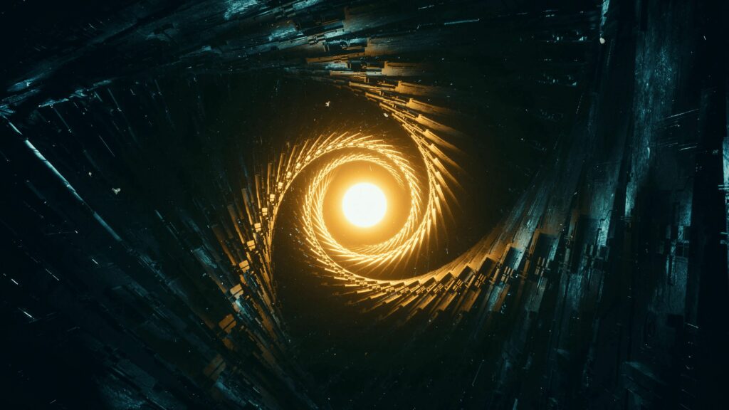 Mesmerizing Spiral Wallpaper: Glowing Core on Dark Background 4K