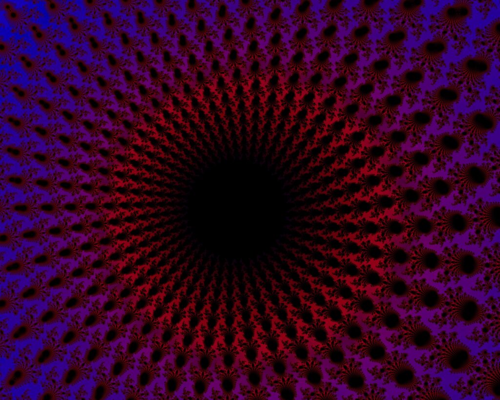 Mesmerizing Spiral Wallpaper: Dark Abyss with Red to Purple Gradient