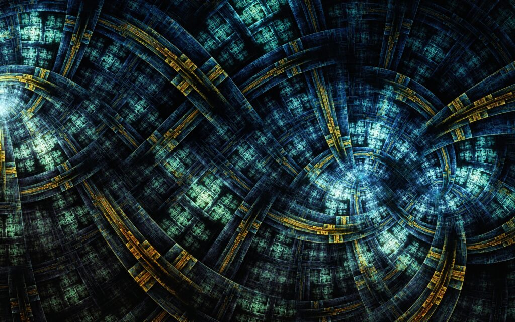 “Mesmerizing Fractal Wallpaper: Teal & Gold Abstract Background”