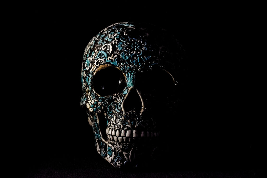 Tengkorak: An Intricately Adorned Blue Skull Unveiled Wallpaper