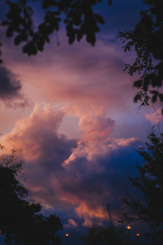 Twilight Sky HD Wallpaper: Mesmerizing Clouds & Silhouetted Trees