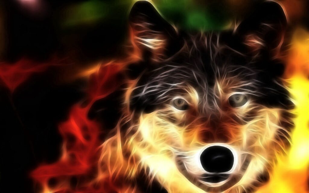 Stunning Glow Wolf Wallpaper: Ethereal Digital Art on Dark Background