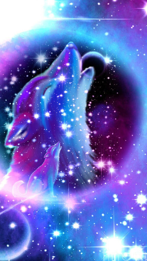 Majestic Wolf Howling in a Vibrant Starry Galaxy Background Wallpaper