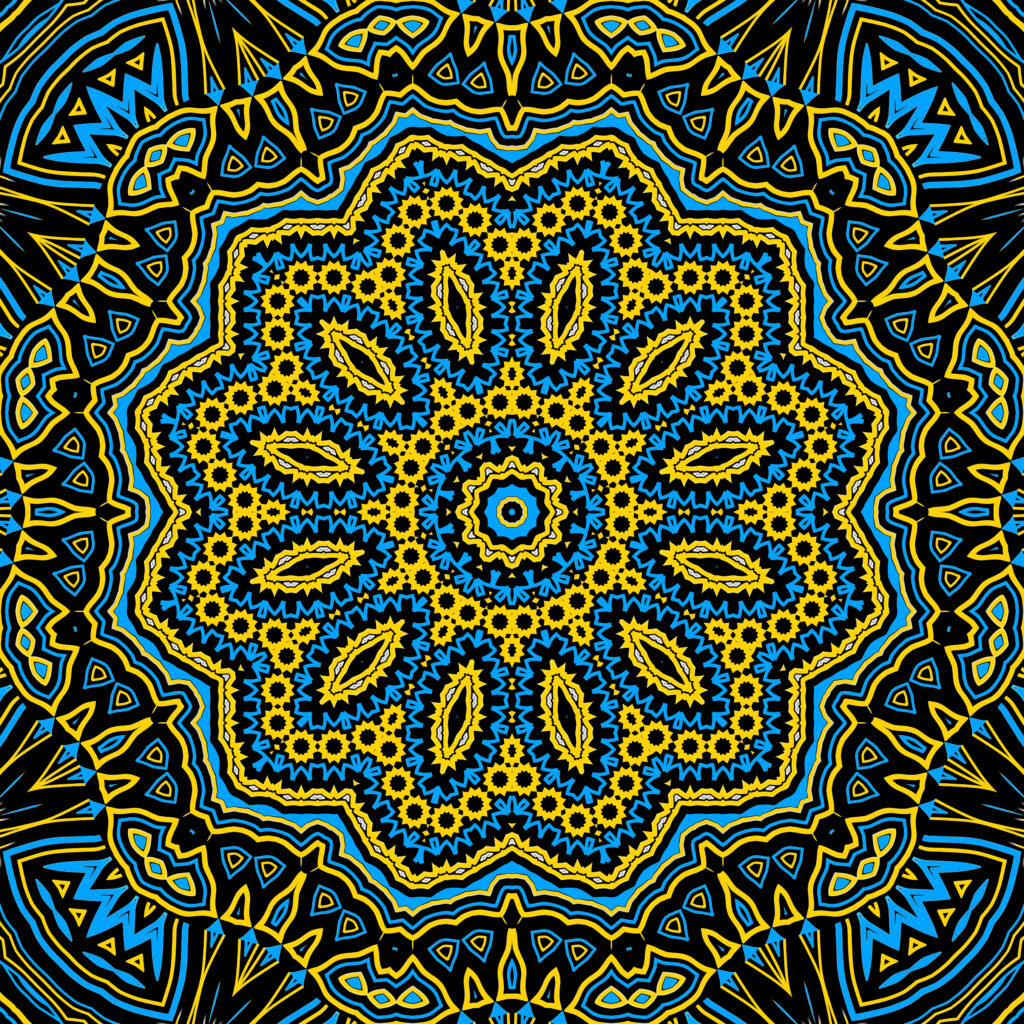 Mesmerizing Yellow & Blue Fractal Wallpaper - High-Resolution Design