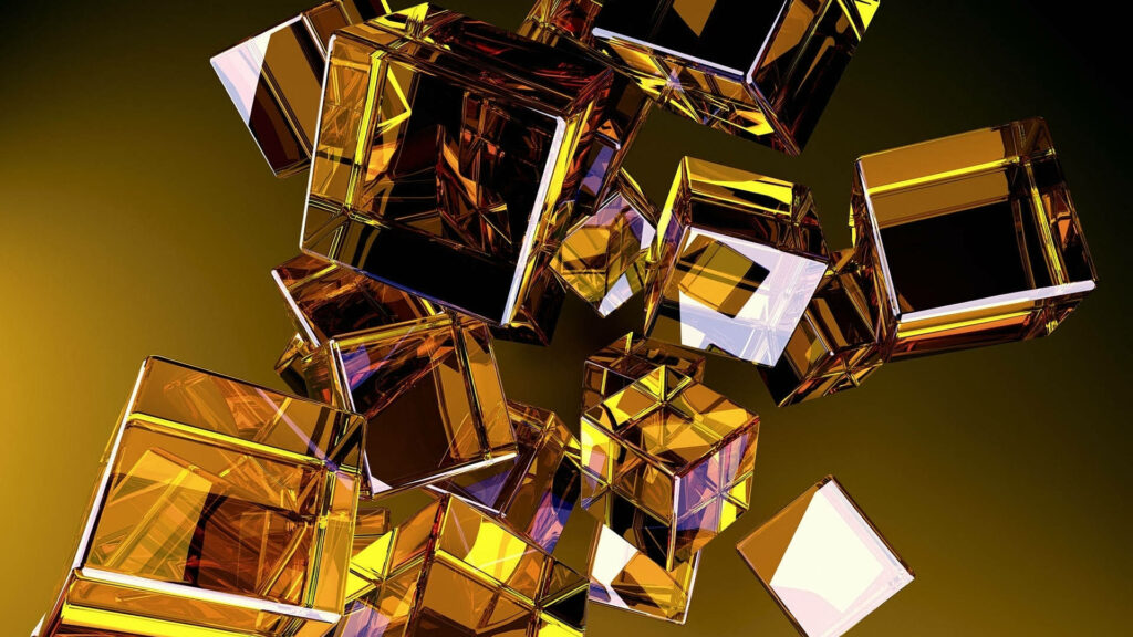 Vibrant Yellow Cubes Captivating the Center of a Stunning 3D HD Background Wallpaper