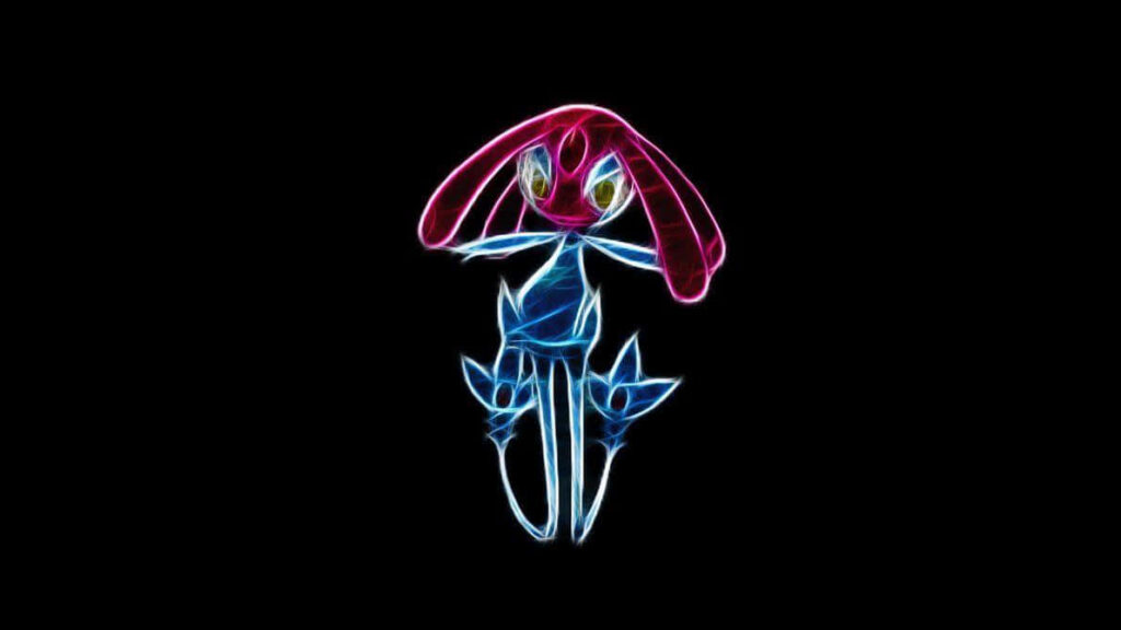 Mesprit Glossy Art Wallpaper: Neon Pokémon Design on Black Background