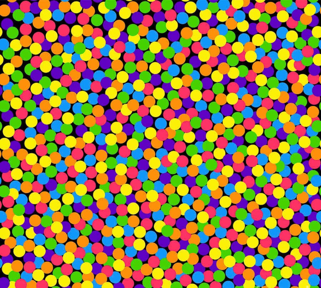 Whimsical Chaos: Vibrant Circle Patterns atop Moody Backdrop Wallpaper