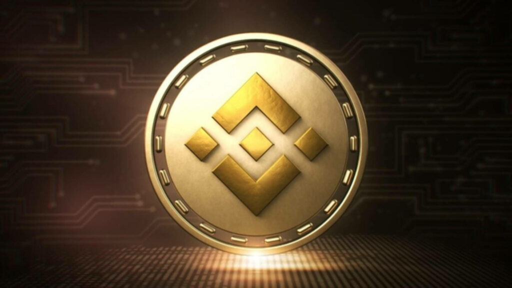 Metallic Binance shield logo on dark digital circuit background symbolizing crypto security Wallpaper